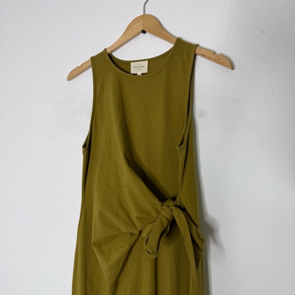 Sézane Pippaé Dress Pistachio Green Organic Cotton Side Tie Midi NWT - Picture 2 of 8